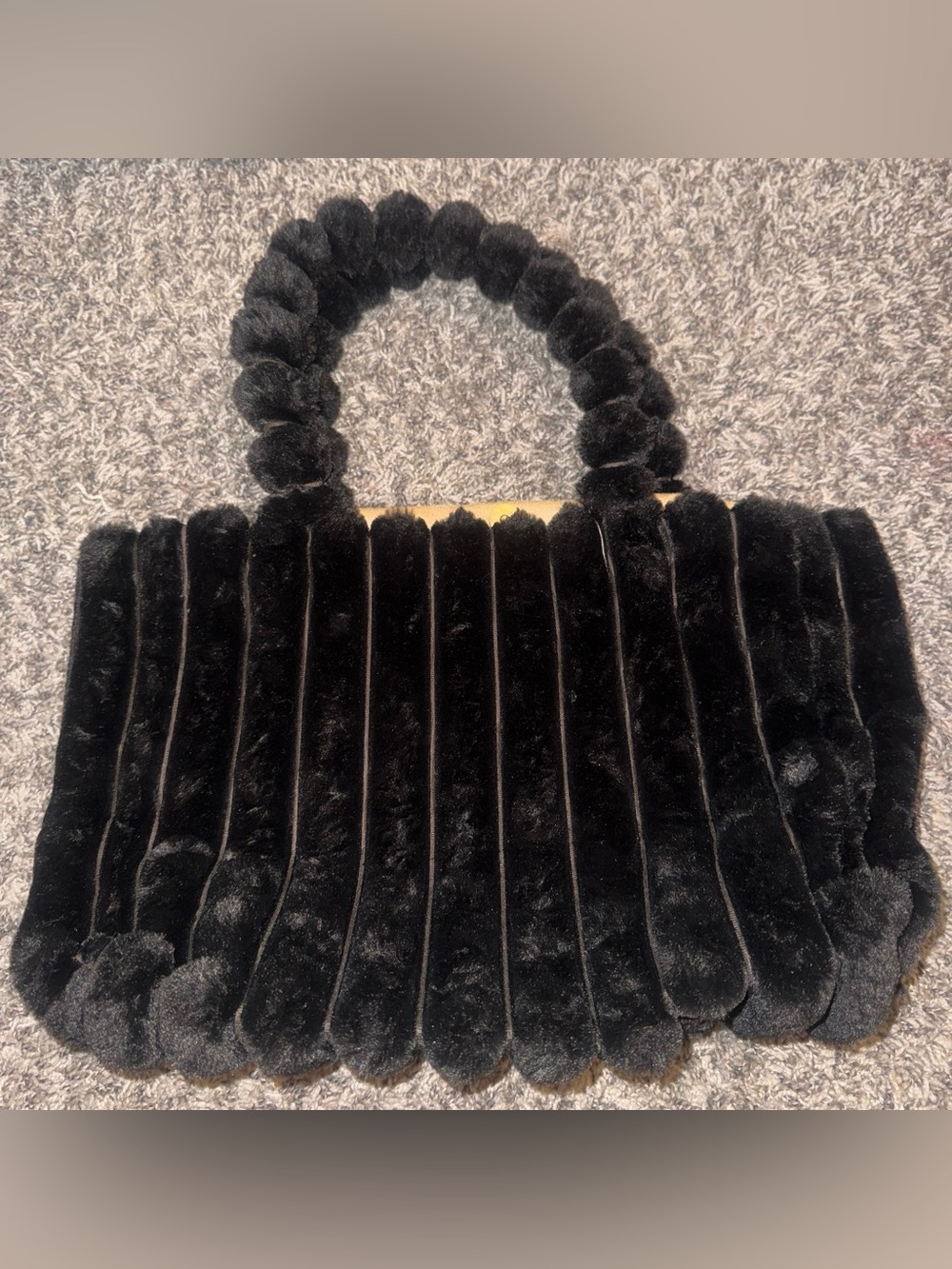 SHEIN Black Faux Fur Ribbed Top-Handle Shoulder Bag